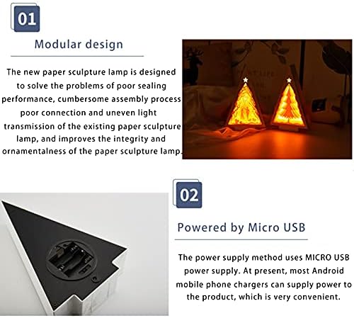 Уметничка декорација 3Д хартија за резба светло со USB кабел, лесна кутија за лесна кутија Креативност Сенка ноќни светла, за домашна