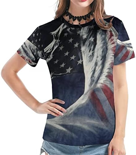 2023 година маица со американска маица Патриотски кошули жени 4 -ти јули кошула Раглан Краток ракав летни starsвезди ленти врвни основни маички