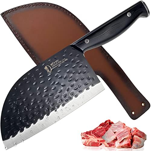 Ритсу месар нож, 8 -инчен српски готвач нож рака фалсификуван кујнски нож, германски висок јаглероден челик целосен чистач за месо од месо