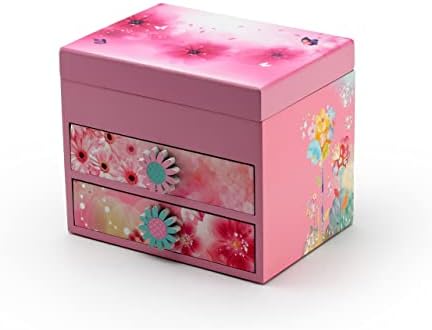 Розова дрвена цветна тема 18 белешка за балерина музичка кутија - многу песни што треба да изберете - горе каде што припаѓаме