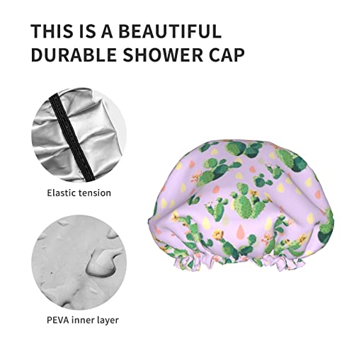 Womenените што можат да се користат затегнати капа за коса, симпатична кактус розови двојни слоеви водоотпорна капа за бања за туширање