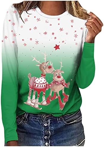 Qtthzzr Гринч џемпер женска смешна кошула градиент градиент со долг ракав мода симпатична Божиќна маичка
