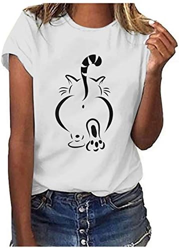 uikmnh жени мачка врвни летни блузи женски кратки ракави кошула со кошула со бујна кошула