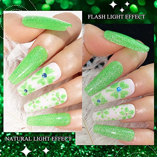 Supwee Neon Green Reflective Gel Gel Nail Polish Sparkle Fluorescent Nail Polish Gel сјаен диско -нокти гел полски летен пролет светло зелена