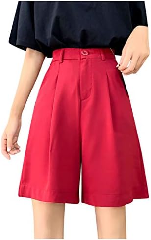 Orораса женски шорцеви копче нагоре патент кратки панталони со високи половини работа, панталони обични редовни фит пакувања со џеб лето