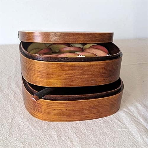 Јапонска дрвена кутија за ручек пикник Бенто кутија Студент за ручек со двојно слој со садови за садови за храна со лажици