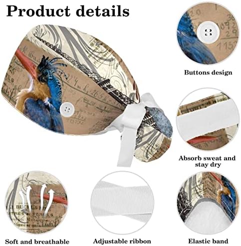 Медицински капачиња прилагодливо работно капаче со копчиња и лажна коса чиста птица со Париз Ајфелова кула
