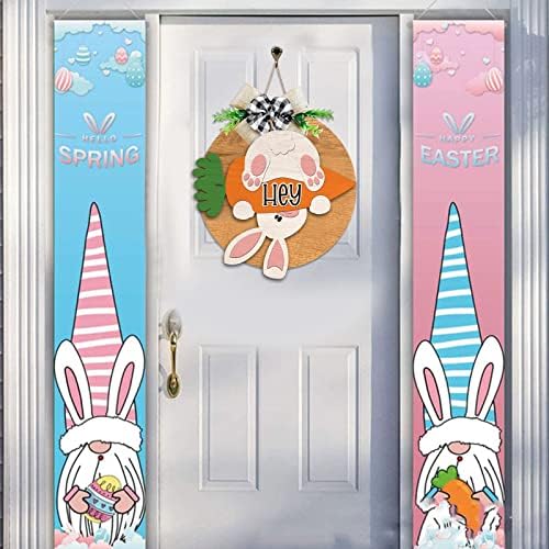 Годна соба Велигден дрвена висечка знак зајаче зајак со морков добредојде врата закачалка рустикална велигденска дрвена градинарски знак за