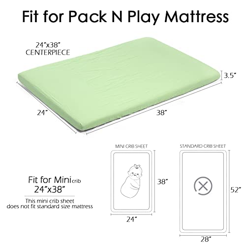 Muslin Pack n Play Sheets | 24 x 38, памучни мини -креветчиња опремени со покритие, погодни за Graco Pack n Play и други душеци за плејард