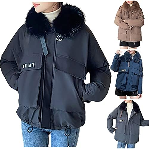 Зимска јакна на Foviguo Зимска јакна Зип со топла пуферка јакна водоотпорен памук палто со големи џебови