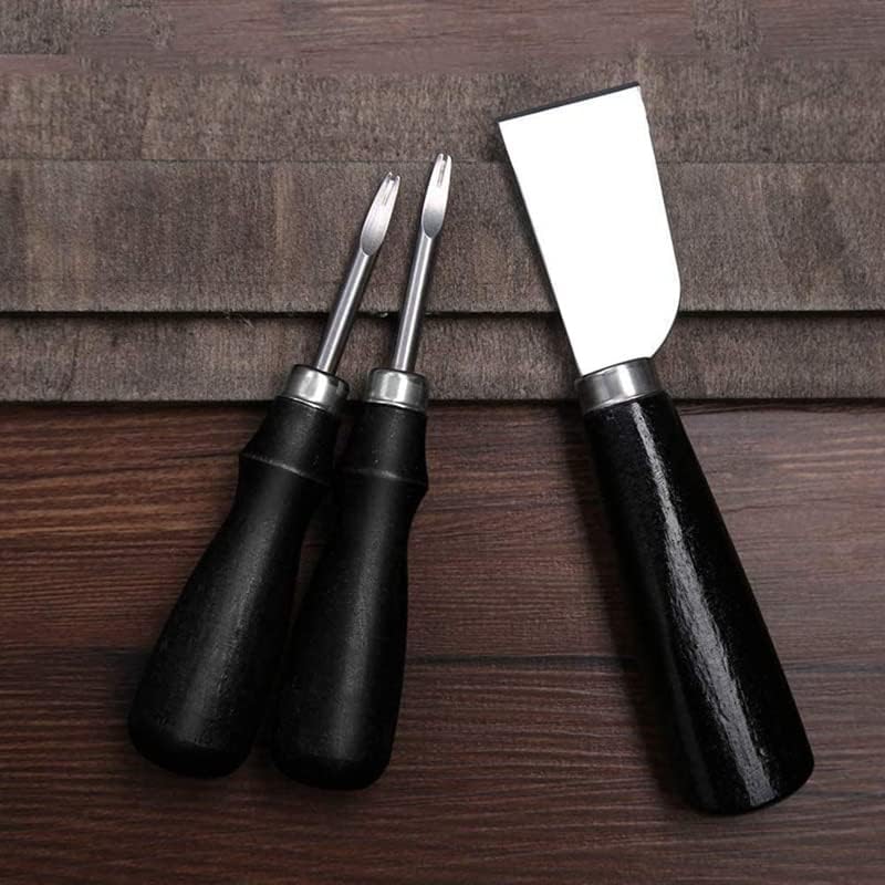 Комплет за алатки за занаетчиски кожни занаети од 3 парчиња, нож за сечење кожа со 2 димензии Алатка за кожен раб, за кожен сечење DIY -