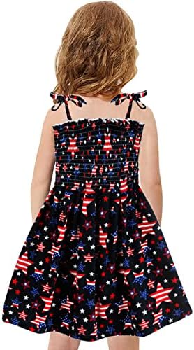 Федпоп 4 -ми јули фустан за девојки за деца летна патриотска облека Американски фустани со знаме