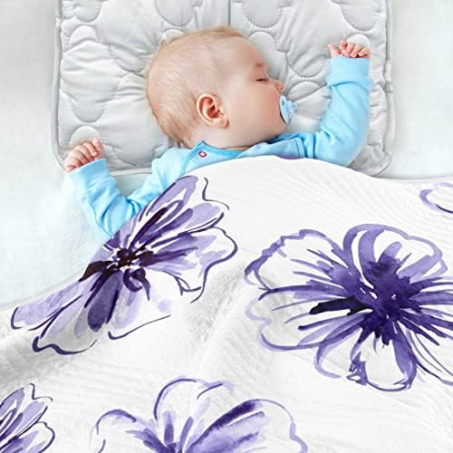 Свадл ќебе со акварел цветно виолетово памучно ќебе за новороденчиња, примање ќебе, лесен меко залепетено ќебе за креветчето,