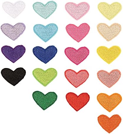 Ironелезо во форма на срце на закрпи, разновидни бои Симпатични везени шие на апликативни закрпи за поправка и декорација на облека, 40 парчиња
