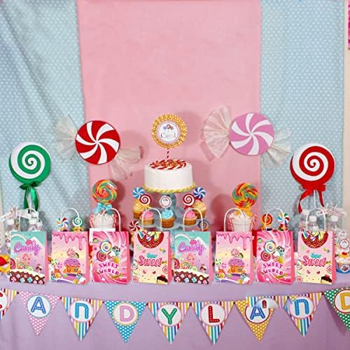 Cieovo 24 парчиња Candyland Party Treat Tegts Tagks со рачки слатки бонбони забава фаворизираат подароци торби за лилјаци слатки печатени торби