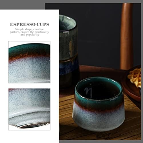 Зеродеко керамички вечера поставува кафе еспресо керамички чаши сет, традиционална запалена застаклена грнчарски сини чаши занаетчии порцелански чаши поставени