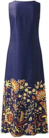 Фустани за жени iaqnaOCC за жени 2023 година, лежерна модна рунда без ракави макси фустан со џеб