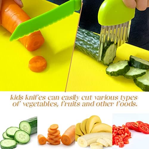 8 парчиња дрвени деца кујнски ножеви за вистинско готвење вклучуваат пластичен нож за дете, дрвени деца Безбедни ножеви, парчиња компири, засилени