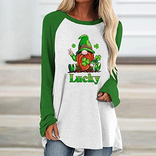 Пролет Сент Патрик Ден Туника врвови за носење со хеланки жени Симпатични гноми печатени кошули со долги ракави графички маички блузи