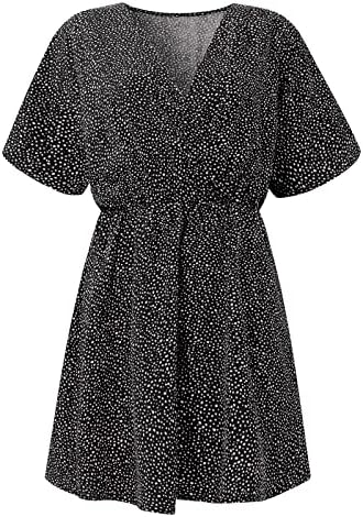 Fragarn Long Sundresses за жени, женски лето 2022 Ruffle Short Sneove V вратот печати линија мини фустан