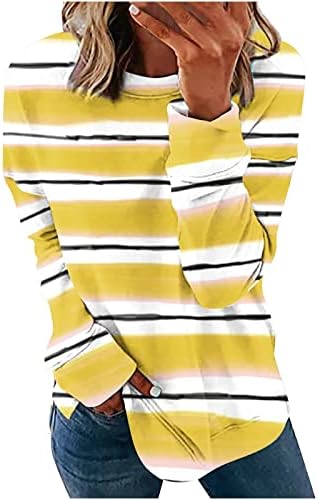 Женски екипаж џемпери во боја на бои, шарени печатени пулвер, обични лабави странични разделени блузи со долги ракави кошули