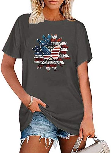 Врвови на жени на Американско знаме на 4 јули на 4-ти јули без ракави/кратки ракави за печатење во боја, приемни маица за обична независност