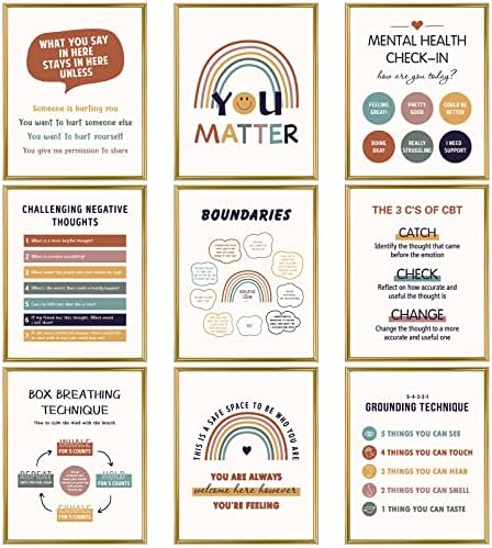 9 компјутери Постери за ментално здравје Терапија Декор Бохо Позитивна психологија Нераспорен платно wallидна уметност за канцелариски