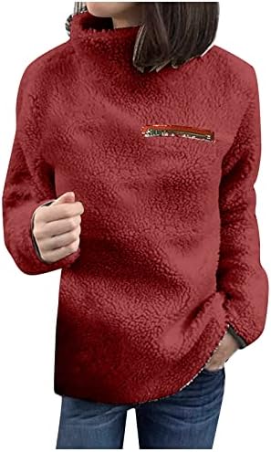 Женски Божиќни џемпери мода обичен кадифен патент со висока врата топла блуза зимска облека