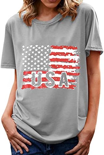 4 -ти јули женски врвови, американска маичка со знамиња во САД starвездени ленти графички маички патриотски кошули обични лабави туники