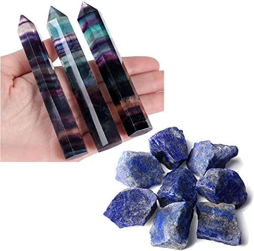Пакет-2 артикли: 3,7-4 Кристали за лекување на флуорит Wands Кристална кула и 1,5-2,0 Lapis lazuli Crystal Crystal Crystals Масол дел