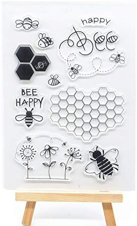 Добредојдовте на радосна пчела 1 парчиња среќен јасен печат за декорација и белешка за правење картички 11x15cm