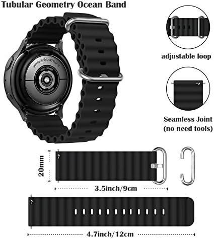 20мм океански бенд компатибилен со Samsung Galaxy Watch 5 Band/Galaxy Watch 5 Pro, Galaxy Watch 4 Band 40mm 44mm/Galaxy Watch 3/Active 2