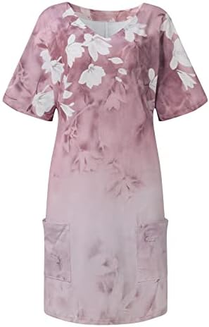 Fragarn летни фустани за жени 2022 обичен v врат со џеб краток ракав плус големина макси фустан цветна маица фустан со маица