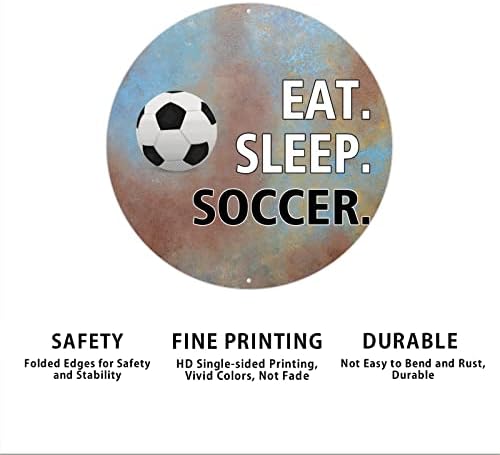 Јадете спиење Фудбалски метал знак Фудбал добредојде знак на влезна врата обичај метална wallидна уметност wallидни плакети фарма куќа wallид