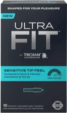Тројан ултра ултра чувствителен пакет на кондом со сребрена џеб кутија, премија латекс кондоми-10 брои