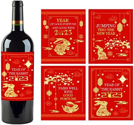 СИКОХОМЕ 2023 Налепници За Кинески Новогодишни Шишиња За Вино Лунарни Новогодишни Украси За Шишиња Со Вино Етикети 2023 Година На