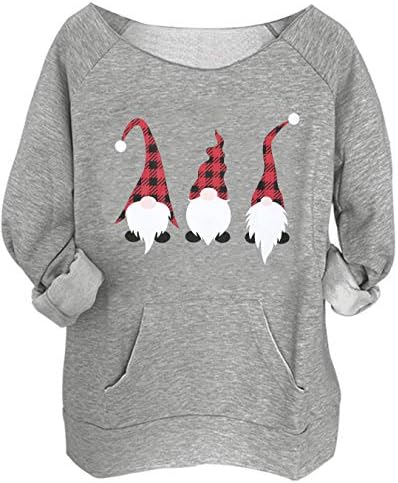 Флојо жени Божиќ надвор од рамената џемпери Гномии Санта Графички маичка Божиќна гномии џемпери за џемпери Божиќни долги ракави