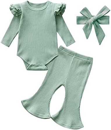 Kulcerry новороденче за новороденче облека за девојчиња со цврста боја лента со долги ракави ромперски панталони
