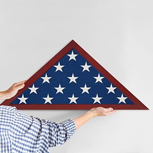 AmericanFlat Мало знаме на куќиште - рамка за махагони, завиткано од MDF дрво - Користете како мала кутија за прикажување на знамето