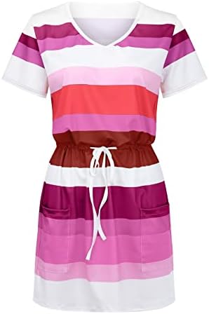 Eyjwdjj Велигденски фустани за жени без ракав ден на независност, печатен гаден резервоар, облечен во облик на вратот мини фустан со џеб