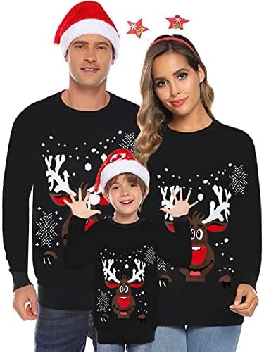 Понтон одговара на Божиќен џемпер за семејни долги ракави грди Божиќни џемпери за тинејџерски жени семејни празници ирваси