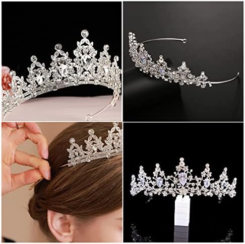 Сребрена Кристална Кралица Краун Принцеза Ленти За Коса Додатоци За Невестинска Свадба Матурска Роденден И Забава