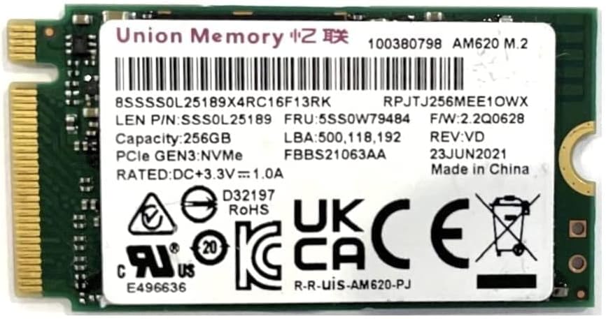 Oydisen Union Memory 256 GB PCIE NVME M.2 2242 SSD Внатрешен погон на цврста состојба SSS1B60641 OEM пакет