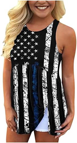 Ameranенски американски резервоар за знаме на 4 -ти јули симпатична јазол предна патриотска маица летна рака без ракави врвови