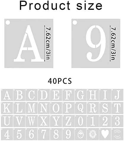 Шаблони за букви и броеви од 40 парчиња, 3 -инчен пластични пластични букви матрици матрици азбучни матрици броеви матрици за сноп