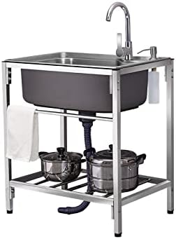 Мијалник за перење од не'рѓосувачки челик, мијалник за кујна на отворено, преносен мијалник со топла и ладна вода решетката за складирање