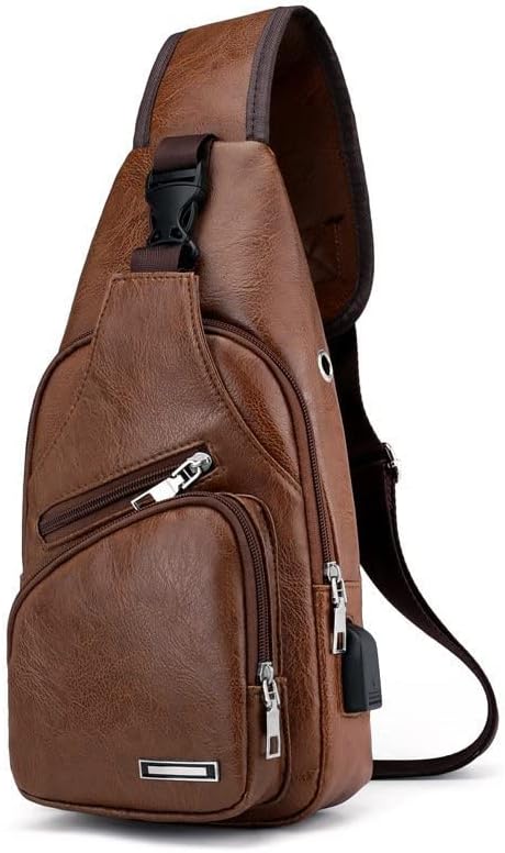 Критичка-продавница за машка кожна торбичка торбичка торба рамо ранец крстосница чанта водоотпорна со USB-порта за полнење темно