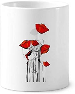 Црвени Цвеќиња Апстрактна Уметничка Линија Сликарство Пченка Четка За Заби Држач За Пенкало Кригла Керамички Држач Чаша За Моливи
