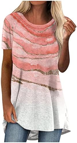 Overmal Women Mase Fashion лето 2022 година тркалезен врат пулвер печати краток ракав врвна блуза