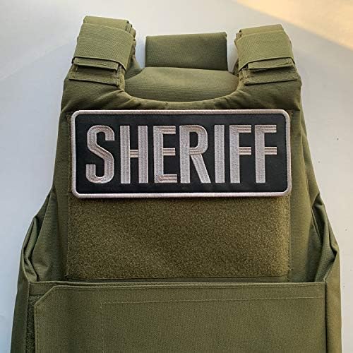 Уукен голема сива вез ткаенина ткаенина 10x4 инчи Шериф лепенка за воена полициска тактичка елек јакна униформа плоча носач на задниот панел